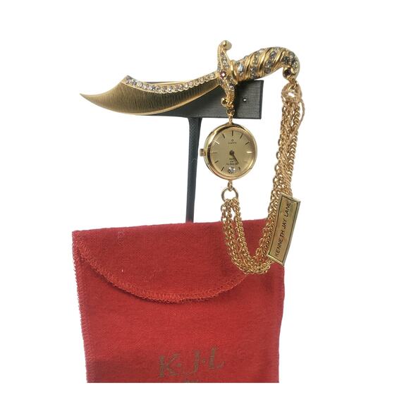 Vintage Kenneth Jay Lane KJL K.J.L Sword Crystal Watch Brooch With Original Tag - Picture 1 of 7